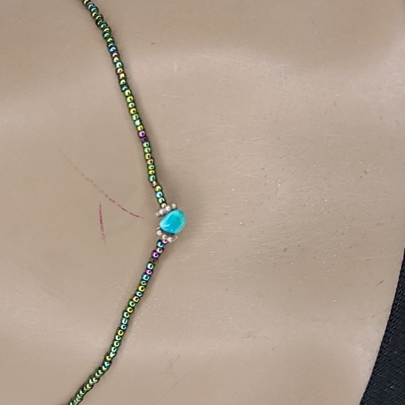 Choker Necklace Seed Beads Turquoise Chip Delicate Layering Piece Unique Jewelry - Picture 3 of 4